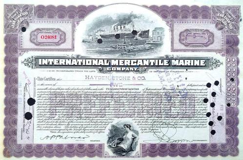 International (TITANIC) Mercantile Marine Company 1920, Postzegels en Munten, Aandelen en Waardepapieren, Certificaat van aandeel