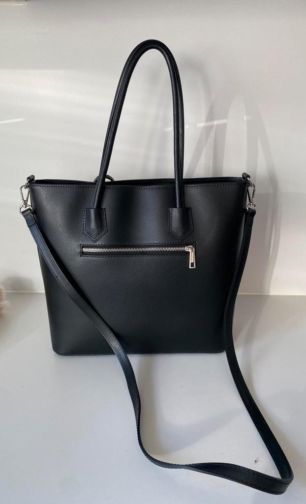 Nieuwe, zwarte, lederen handtas, Handtassen en Accessoires, Tassen | Damestassen, Nieuw, Handtas, Ophalen