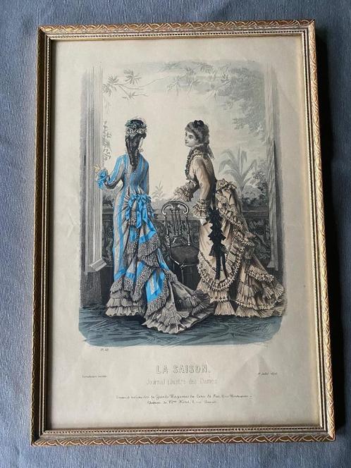 cadre de mode vintage 26,5 x 38,5 cm 'La Saison' 1876, Antiquités & Art, Curiosités & Brocante, Enlèvement ou Envoi