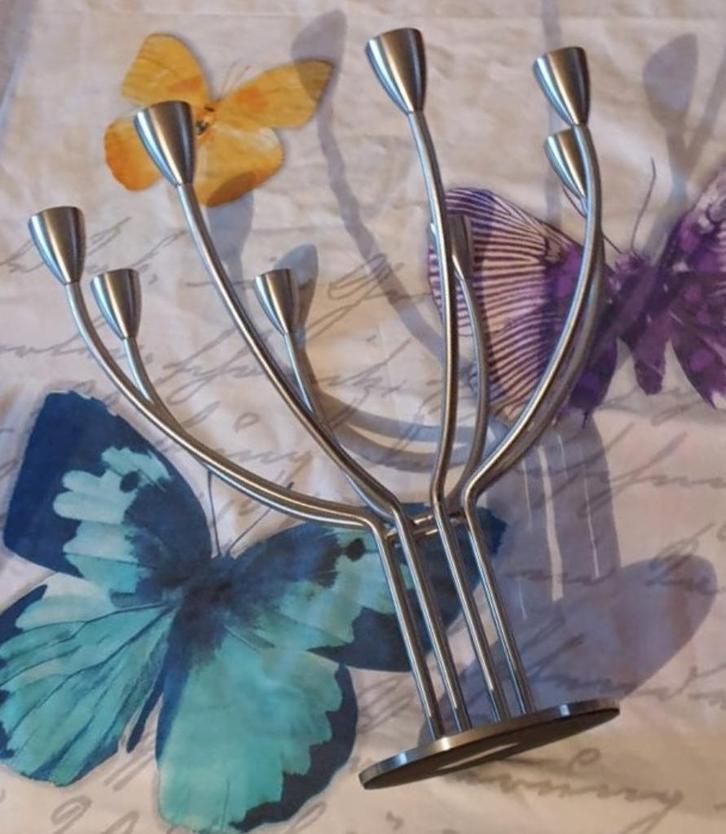 Vintage kandelaar in geborsteld roestvrij staal - gelimiteer, Huis en Inrichting, Woonaccessoires | Kandelaars en Kaarsen, Zo goed als nieuw