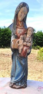 grande vierge a l'enfant bois sculpté polychrome craquelé, Antiek en Kunst, Antiek | Religieuze voorwerpen, Ophalen of Verzenden