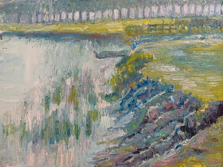 Schilderij M.VAN DEN BEMPT "Ergens aan de Schelde", Antiek en Kunst, Kunst | Schilderijen | Modern, Ophalen of Verzenden