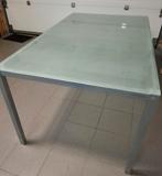 Aluminium glazen eettafel 90 breed, 150 lang , 76 cm hoog, Huis en Inrichting, Ophalen