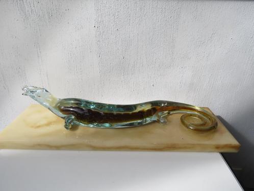 Vintage beeld Murano Art Glass hagedis op marmeren voet, Antiek en Kunst, Kunst | Beelden en Houtsnijwerken, Ophalen of Verzenden