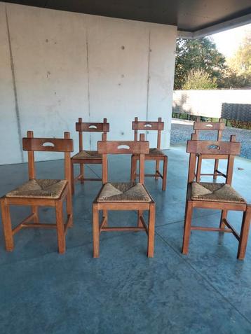 Set van 6 vintage Brutalist design stoelen hout