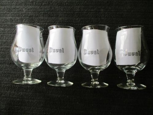 LOt van 4 OUDE  DUVELGLAZEN met Zwarte letters, Verzamelen, Biermerken, Zo goed als nieuw, Glas of Glazen, Duvel, Ophalen of Verzenden