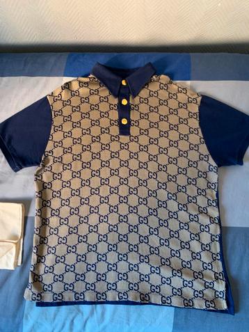 Gucci Macro GG jacquard beige/blauwe polo beschikbaar voor biedingen