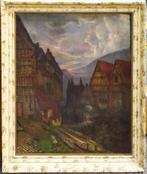M. Walraven: Stad in de bergen 1869 (O/D, 77 x 90 cm), Ophalen of Verzenden