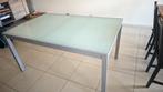 Metalen eettafel met glazen blad, Ophalen, Gebruikt