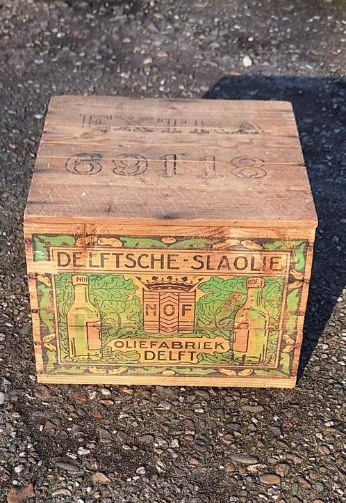 Bijzonder, houten kist Delftsche Slaolie fabriek uit 1905, Verzamelen, Merken en Reclamevoorwerpen, Gebruikt, Verpakking, Ophalen of Verzenden