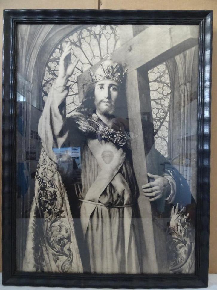 Kruisweg antieke prent 47x62cm prent Jezus Christus Koning, Antiek en Kunst, Antiek | Religieuze voorwerpen, Ophalen of Verzenden