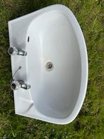 Lavabo porselein - compleet met 2 kranen, 50 tot 100 cm, Gebruikt, Wasbak of Wastafel, Ophalen