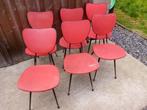 6 CHAISES VINTAGE, DES ANNEES 60, EN SKAI ROUGE, Autres matériaux, Années 60, Enlèvement, Cinq, Six Chaises ou plus