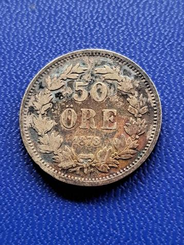 1878 Zweden 50 ore in zilver Oskar II schaars