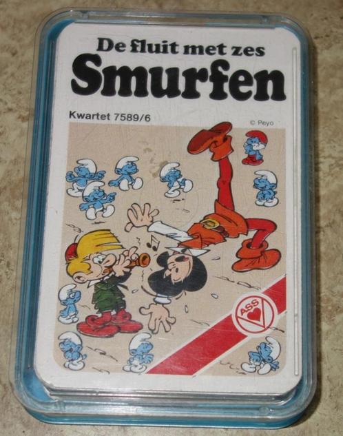 Kwartetspel De fluit met zes Smurfen uit de jaren '70., Collections, Schtroumpfs, Utilisé, Ustensile, Différents Schtroumpfs, Enlèvement ou Envoi