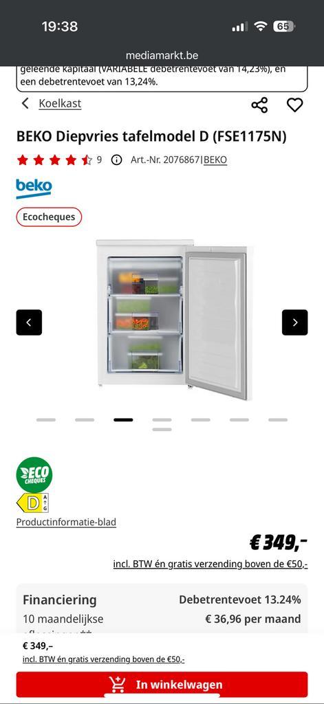Beko FSE1175N - Nieuwe Diepvries/ New Freezer, Elektronische apparatuur, Koelkasten en IJskasten, Nieuw, Ophalen