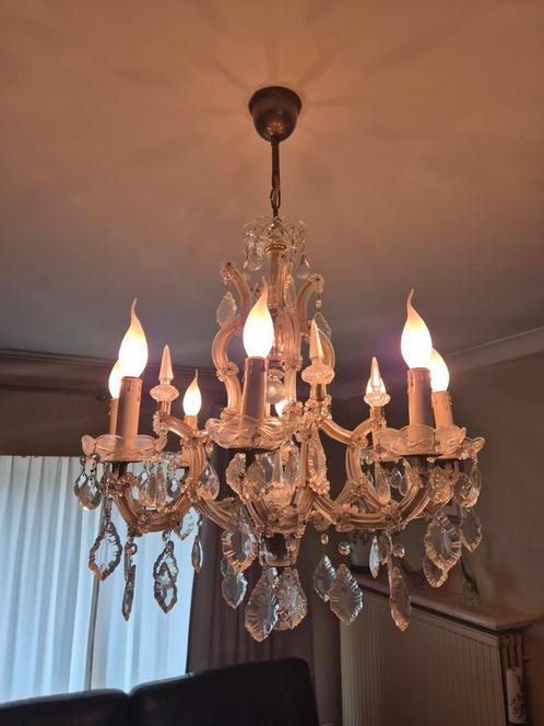 Kroonluchter Maria Theresa 8 lichten/armen (glas/messing), Huis en Inrichting, Lampen | Kroonluchters, Zo goed als nieuw, Glas