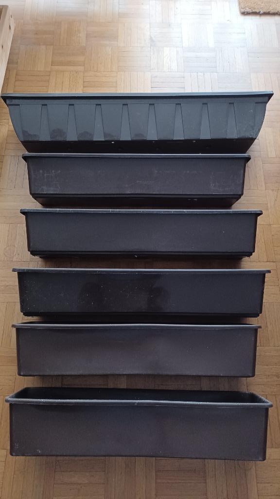 Lot bundel 6 bloembakken jardinières bruin brun, Tuin en Terras, Bloembakken en Plantenbakken, Gebruikt, Kunststof, Balkon, Minder dan 30 cm