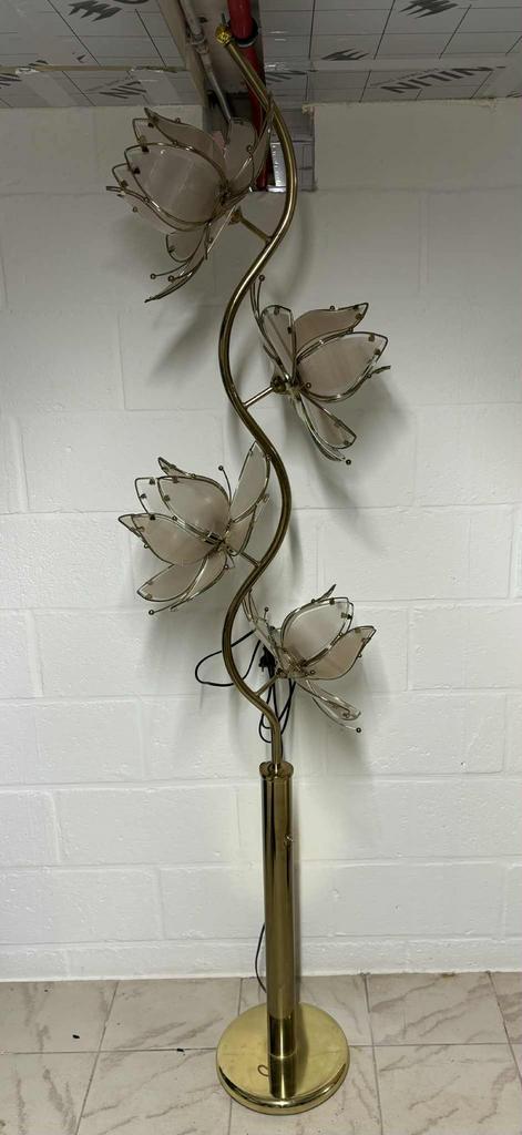 Vintage hollywood lotus flower floor lamp, Huis en Inrichting, Lampen | Vloerlampen, Zo goed als nieuw, 150 tot 200 cm, Glas, Metaal