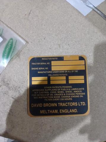 David brown typeplaatje (selectamatic) beschikbaar voor biedingen