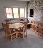 Table de monastère ronde en chêne, 4 chaises vintage, chêne, Maison & Meubles, Enlèvement, Utilisé