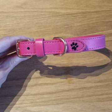 Leren roze halsband Paw My God! M beschikbaar voor biedingen