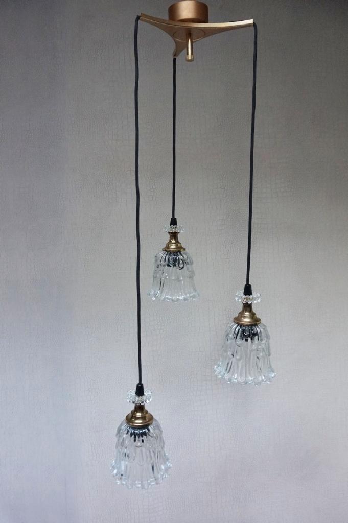 Retro vintage hanglamp, Huis en Inrichting, Lampen | Hanglampen, Gebruikt, Glas, Metaal, Ophalen of Verzenden