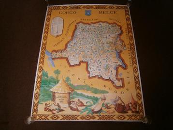 Antieke landkaart van Belgisch-Congo, Frans Laboulais, 1949 beschikbaar voor biedingen