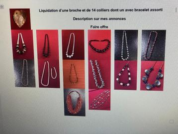 Liquidation - 1 broche et 14 colliers dont un avec bracelet 