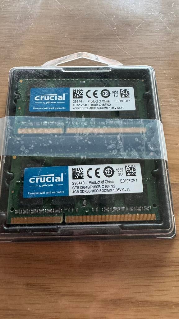 2x 4GB DDR3-L SODIMM crucial, Computers en Software, RAM geheugen, Ophalen, DDR3