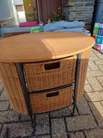 Rieten kastje met hout, 1 ou 2 tiroirs, Enlèvement, Utilisé, Chêne