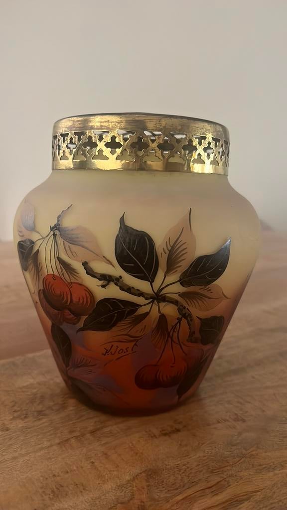 Art nouveau pique-fleur vaas gesigneerd, Antiek en Kunst, Ophalen