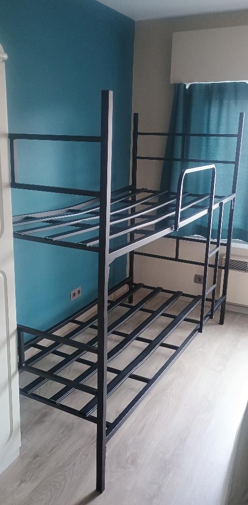 Zwart metalen stapelbed, Ophalen, Gebruikt, 90 cm, 160 tot 180 cm