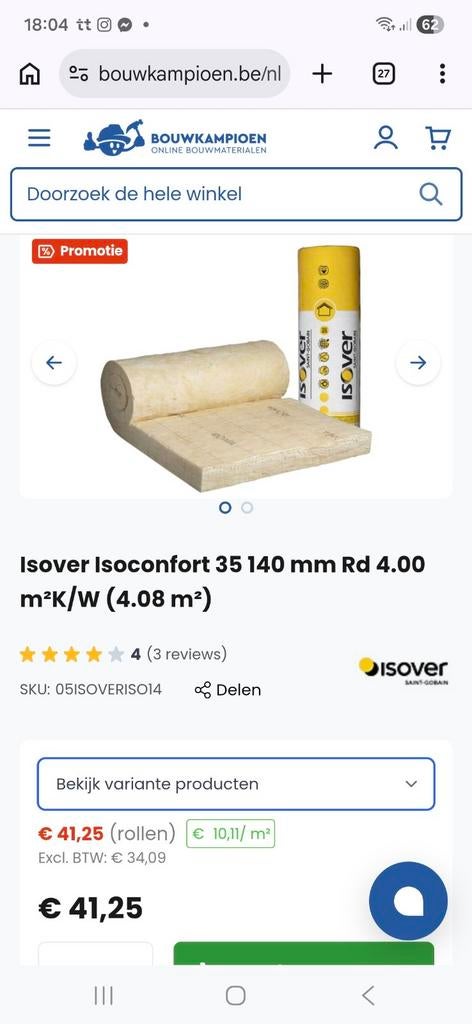 13 rollen isolatie, Doe-het-zelf en Bouw, Isolatie en Afdichting, Ophalen