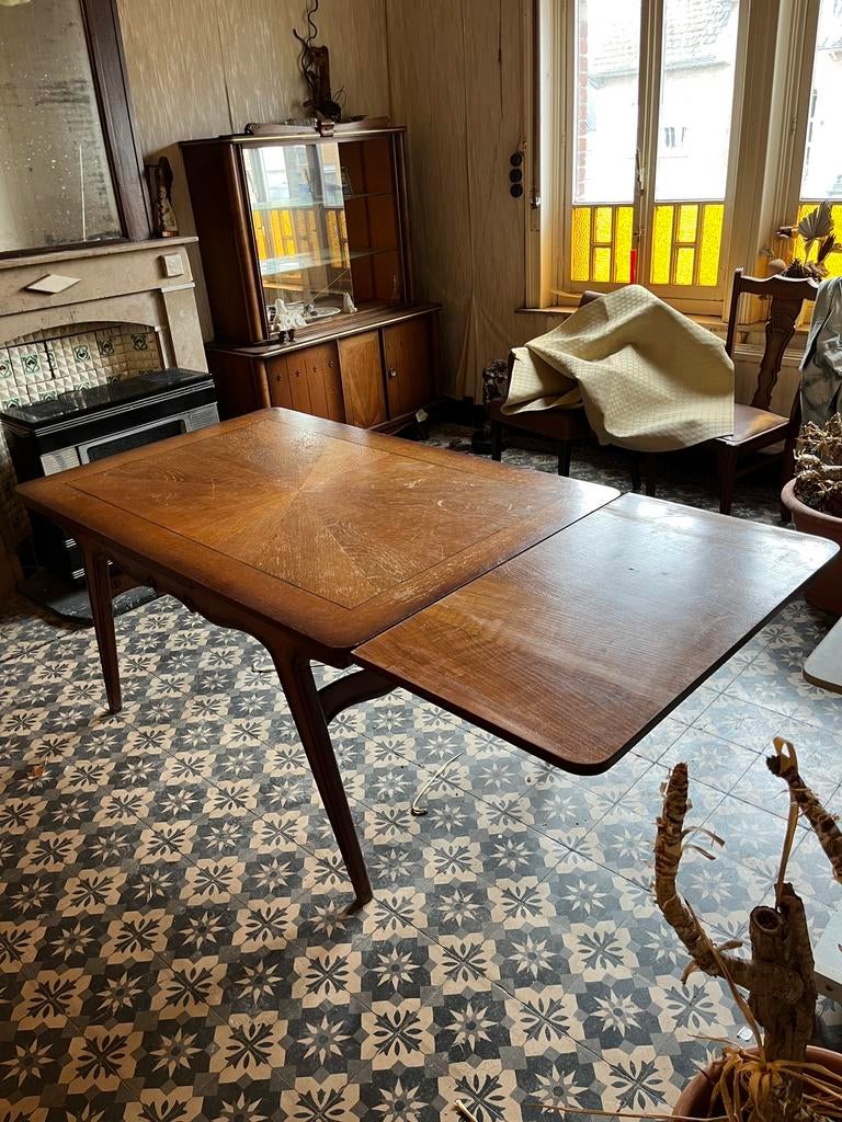 Eettafel met 4 stoelen – vintage houten set, Antiek en Kunst, Ophalen