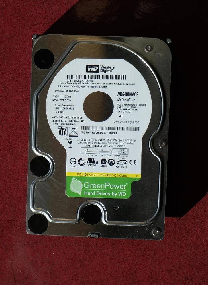 WD WD6400AACS (WD Caviar GP) 640.0 GB, Computers en Software, Harde schijven, Zo goed als nieuw, Desktop, Intern, HDD, SATA, Ophalen