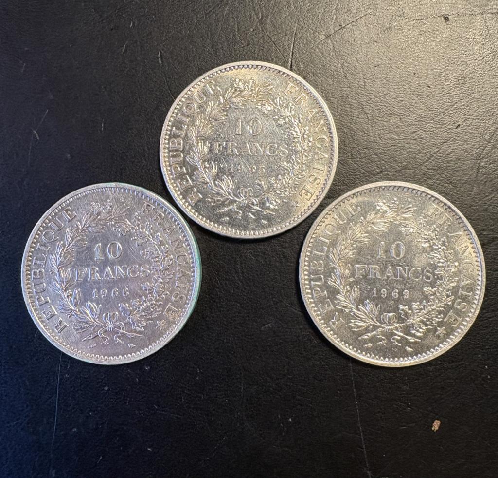 3 PIECES DE 10 FFR Argent HERCULE 1965/66/69, Enlèvement, Comme neuf