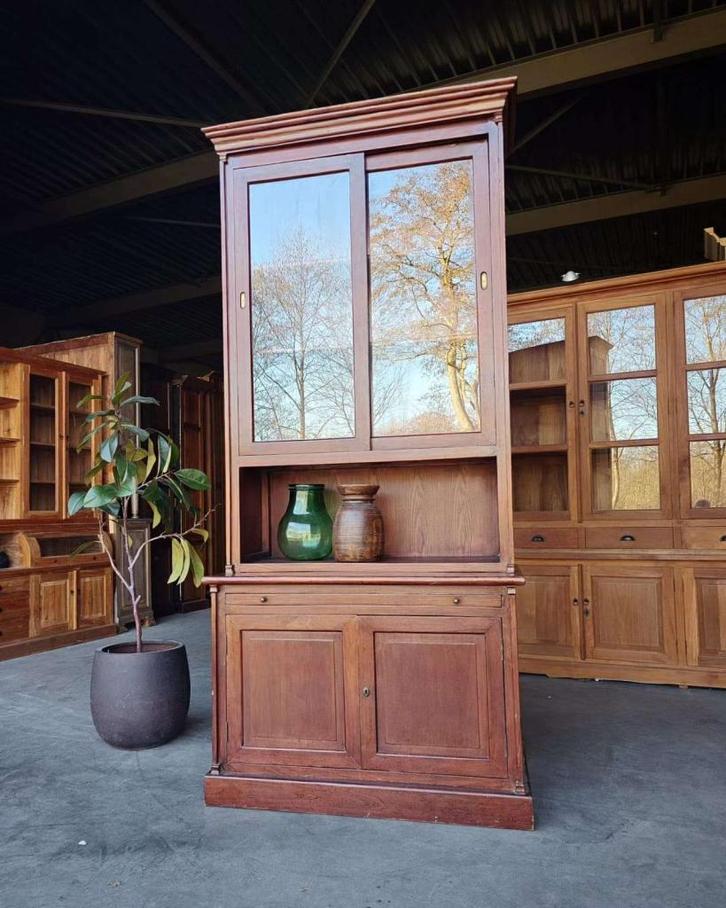 Hoge notariskast | Servieskast - Engels kantoor #2724, Antiek en Kunst, Antiek | Meubels | Kasten, Ophalen of Verzenden