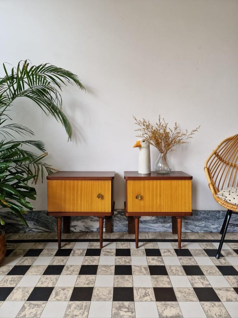 Vintage midcentury nachtkastjes | kastjes | retro, Ophalen, Gebruikt, 45 tot 65 cm, Minder dan 55 cm