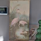 Vintage schilderij met flamingo's, Antiek en Kunst, Ophalen of Verzenden
