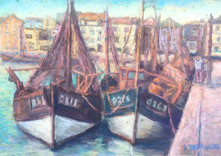 Vissersboten - Haven van Oostende - Jan Delanghe (1933-2009), Antiek en Kunst, Kunst | Schilderijen | Klassiek, Verzenden