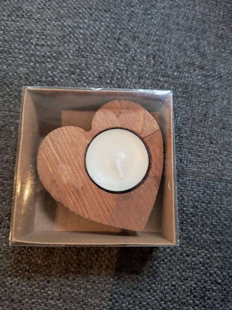 Houten hartjes met kaars, Brun, Enlèvement, Bougie, Bois