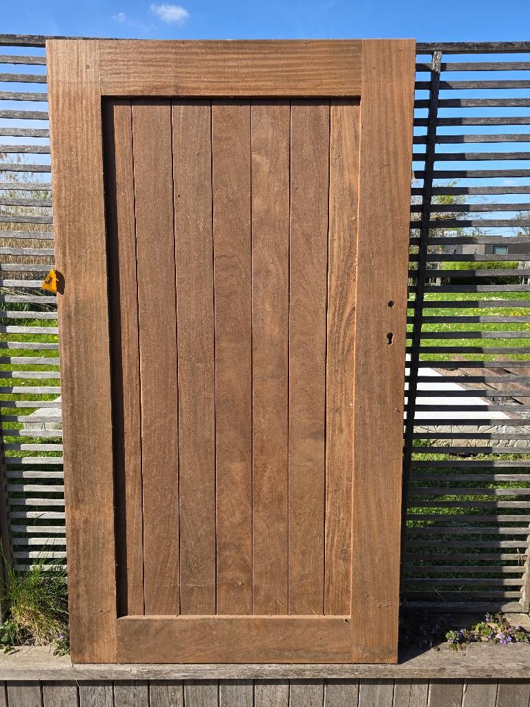 Tuindeur poort in afrormosia hardhout 100 x 180cm, Ophalen, 100 tot 150 cm, Nieuw, Draaipoort