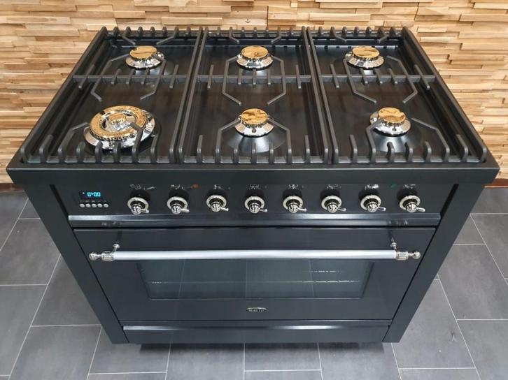 🔥Poêle Boretti de luxe 90cm anthracite + acier inoxydable, Electroménager, Cuisinières, Comme neuf, Autoportant, 5 zones de cuisson ou plus