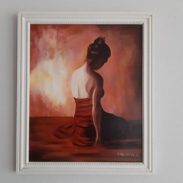 Schilderij: "Dreaming Woman""., Antiek en Kunst, Kunst | Schilderijen | Klassiek, Ophalen of Verzenden