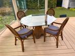 Tafel met 4 stoelen in rotan, kussens Hartman inbegrepen, Huis en Inrichting, Ophalen, Gebruikt, Rond, Vier personen