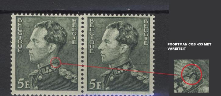 BELGIE 1936 POORTMAN 5Fr IN PAAR OBP 433** MET VAREITEIT, Postzegels en Munten, Postzegels | Europa | België, Postfris, Koninklijk huis