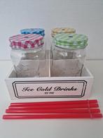 Set van 4 leuke Mason Jar glazen, Ophalen of Verzenden, Zo goed als nieuw, Frisdrankglas
