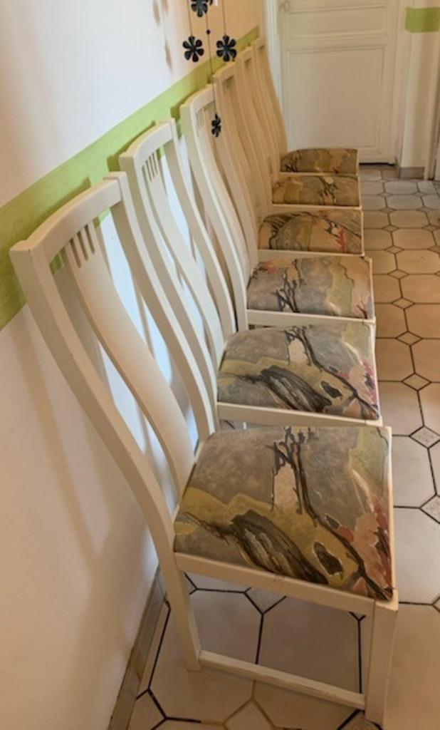 6 moderne Ikea-stoelen, Huis en Inrichting, Stoelen, Gebruikt, Vijf, Zes of meer stoelen, Hout, Stof, Wit, Ophalen