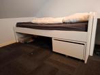 1 persoonsbed wit met verrijdbare ladenkast, Ophalen, 90 cm, Eenpersoons, Wit